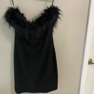 Venus black sexy evening dress mini dress fwith fuzzy top that can be taken off